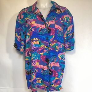Vintage 80’s Ken Done Art to Wear womens button down shirt size large